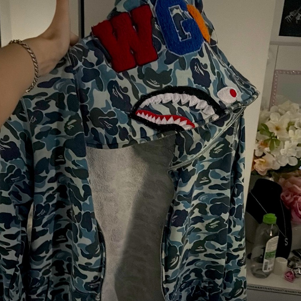Blue bape zip up hoodie